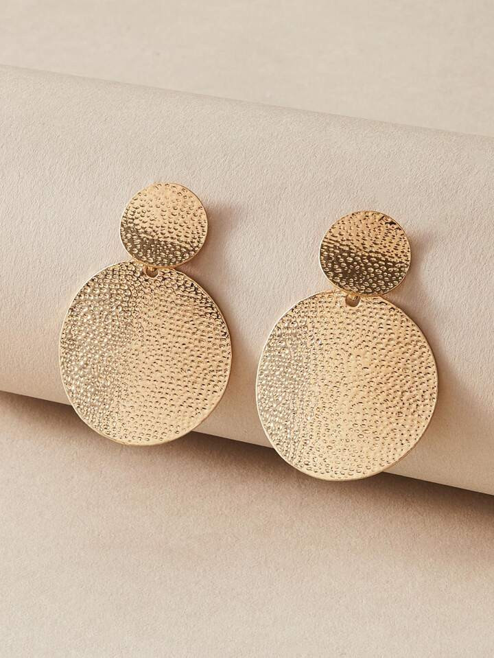 Textured Metal Round Drop Earrings | SHEIN