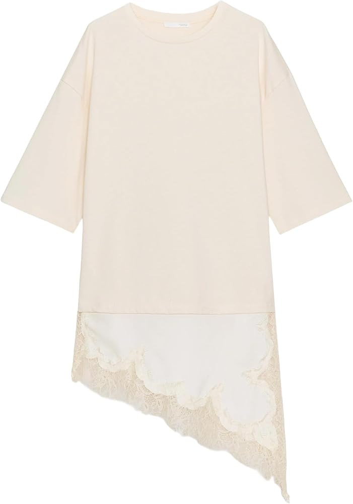 Colorful world Combination Lace T-Shirt for Women Oversized Tshirts Crewneck Short Sleeves Tees T... | Amazon (US)