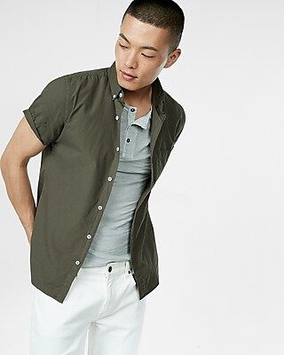 Slim Garment Dyed Button-Down Short Sleeve Shirt | Express