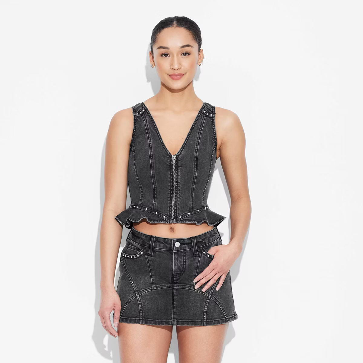 Women's Studded Denim Vest Top - Wild Fable™ Black Wash | Target
