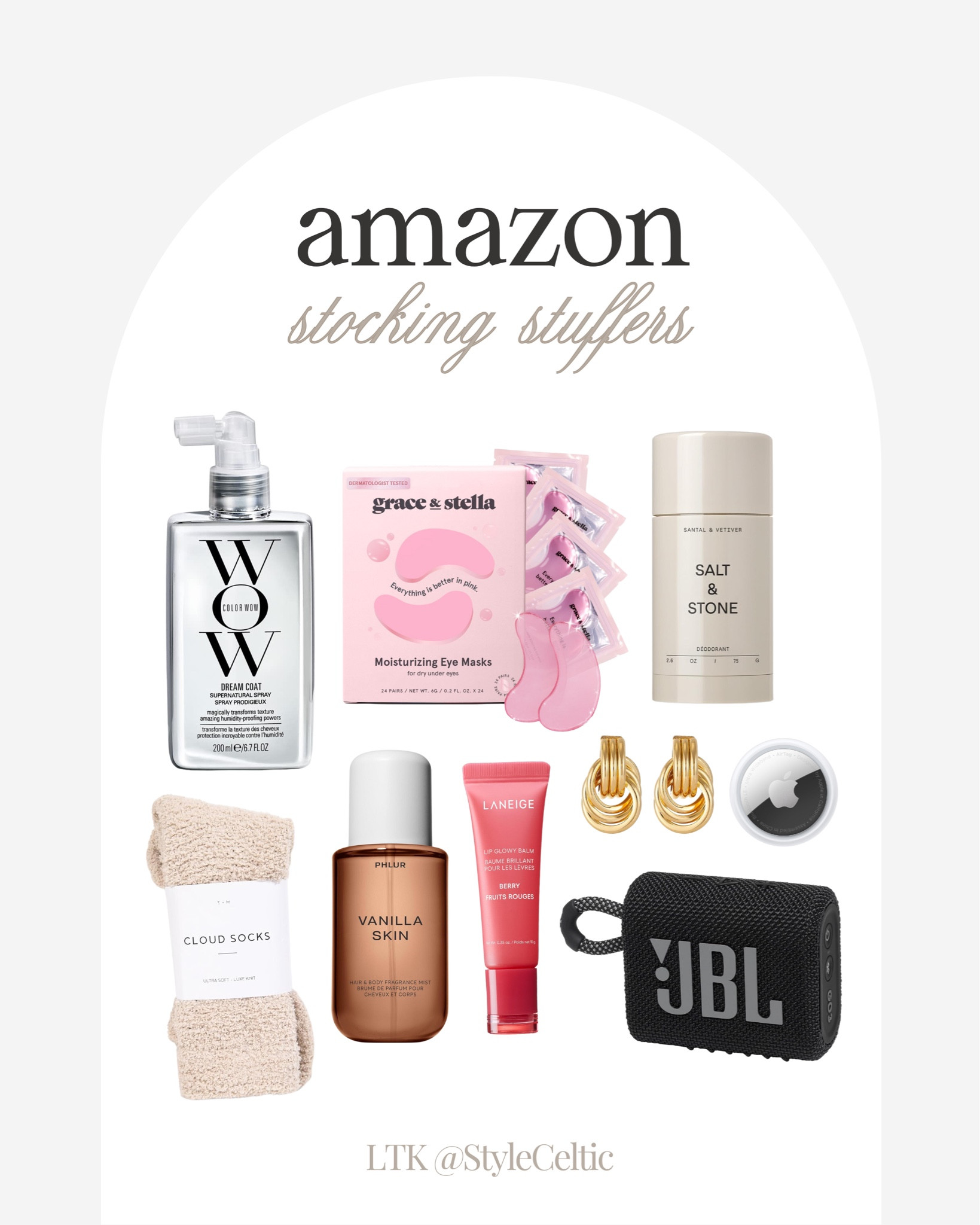 Amazon stocking stuffers ✨
.
.
Amazon gifts, Amazon deals, Amazon Black Friday sales, cyber Monday, grace and Stella eye masks, salt and stone deodorant, color wow hair treatment, laneige lip balm, lip mask, JBL mini speaker, portable speakers, gifts for her, holiday gifts, girl gifts, friend gifts, Apple AirTag, cloud socks, fuzzy socks, gold earrings, vanilla perfume, phlur vanilla skin, gift guide 

#LTKGiftGuide #LTKFindsUnder50 #LTKCyberWeek