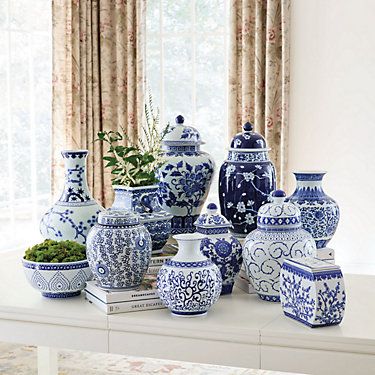 Blue & White Chinoiserie Porcelain Vase Collection | Ballard Designs, Inc.