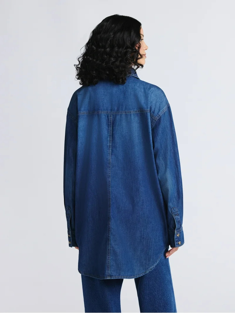 Sofia by Sofia Vergara Women's and Women's Plus Sofia Oversized Boyfriend Shirt with Long Sleeves... | Walmart (US)