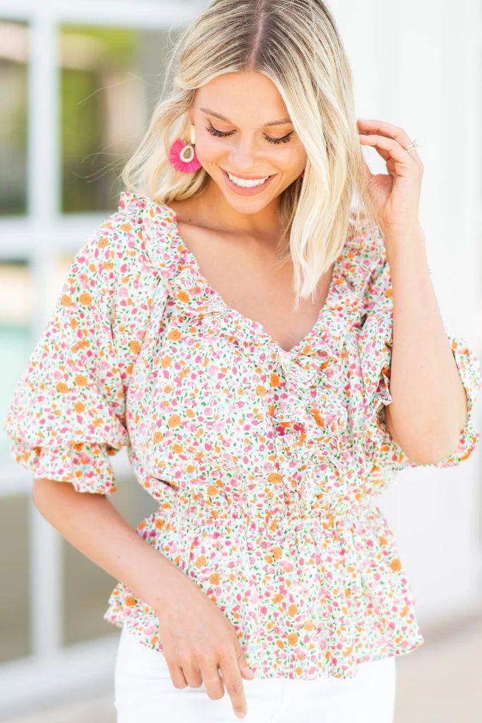 Out In The Open Ivory White Ditsy Floral Blouse | The Mint Julep Boutique