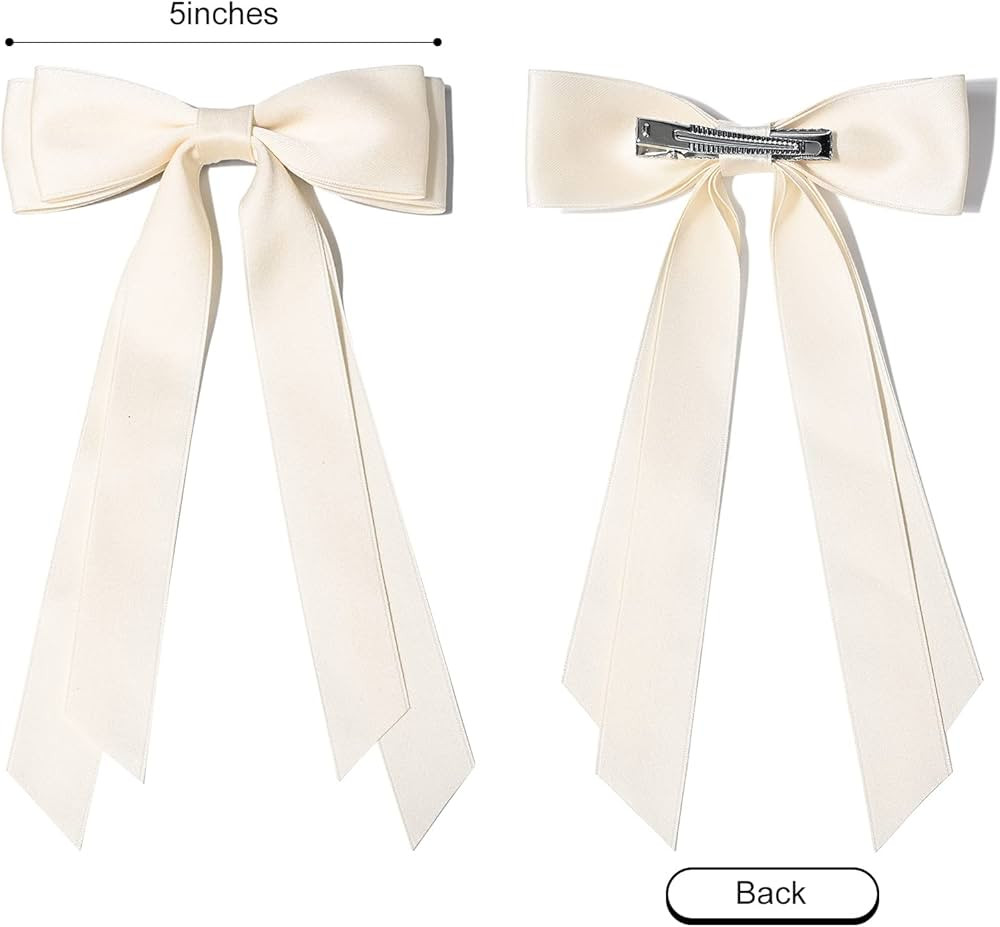 2PCS Silky Satin Hair Bows Hair Clip Beige Hair Ribbon Ponytail Holder Accessories Slides Metal C... | Amazon (US)