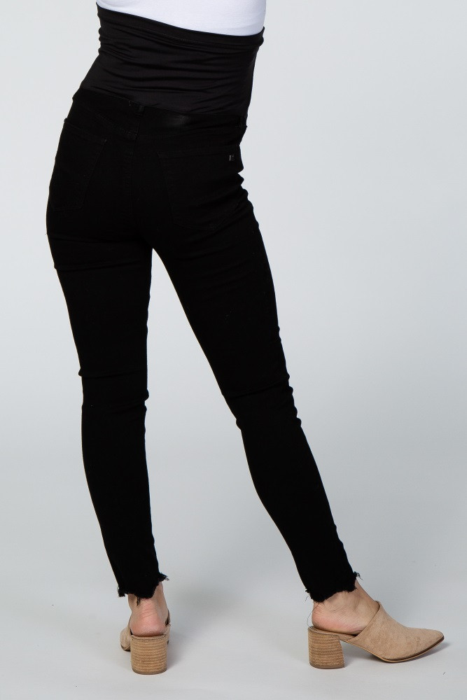 Black Raw Hem Maternity Skinny Jeans | PinkBlush Maternity