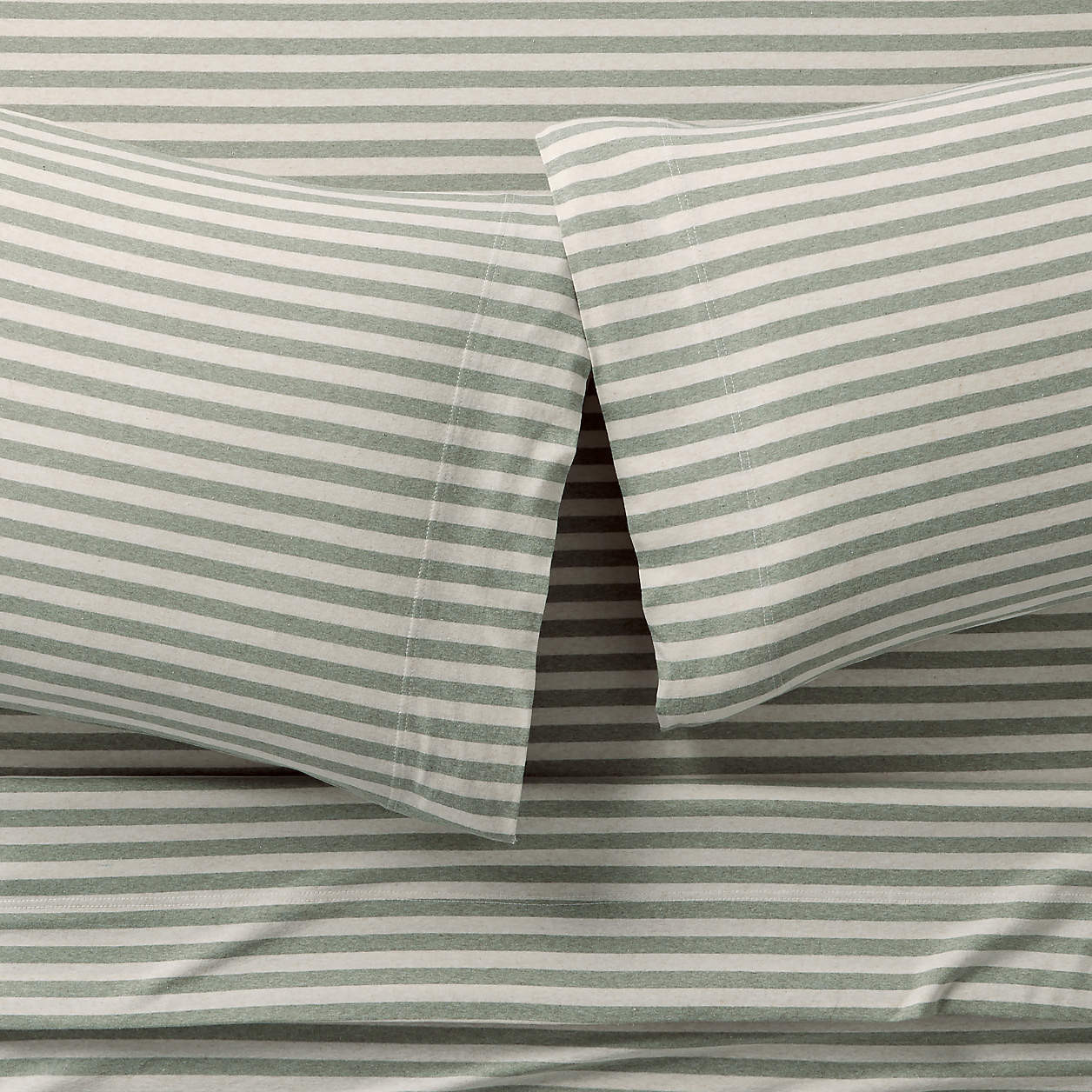 Modern Comfy Tee Green Stripe Organic Cotton Jersey Kids Queen Sheet Set + Reviews | Crate & Kids | Crate & Barrel