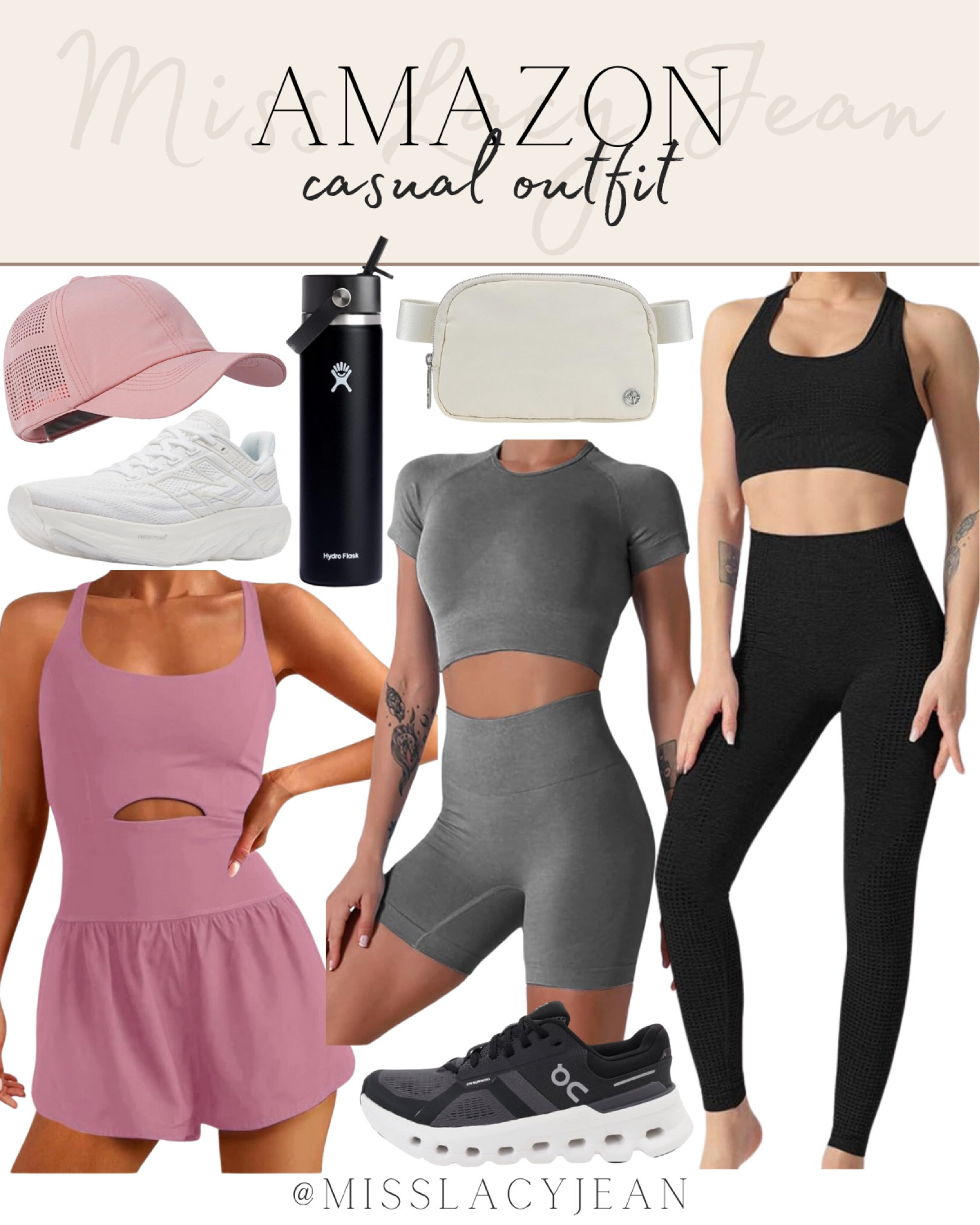 Amazon athleisure must haves include hat, hydroflask, belt bag, athletic set, two piece set, athletic romper, sneakers.

Exercise outfit, casual must haves, Amazon finds, exercise finds

#LTKFitness #LTKFindsUnder50 #LTKStyleTip