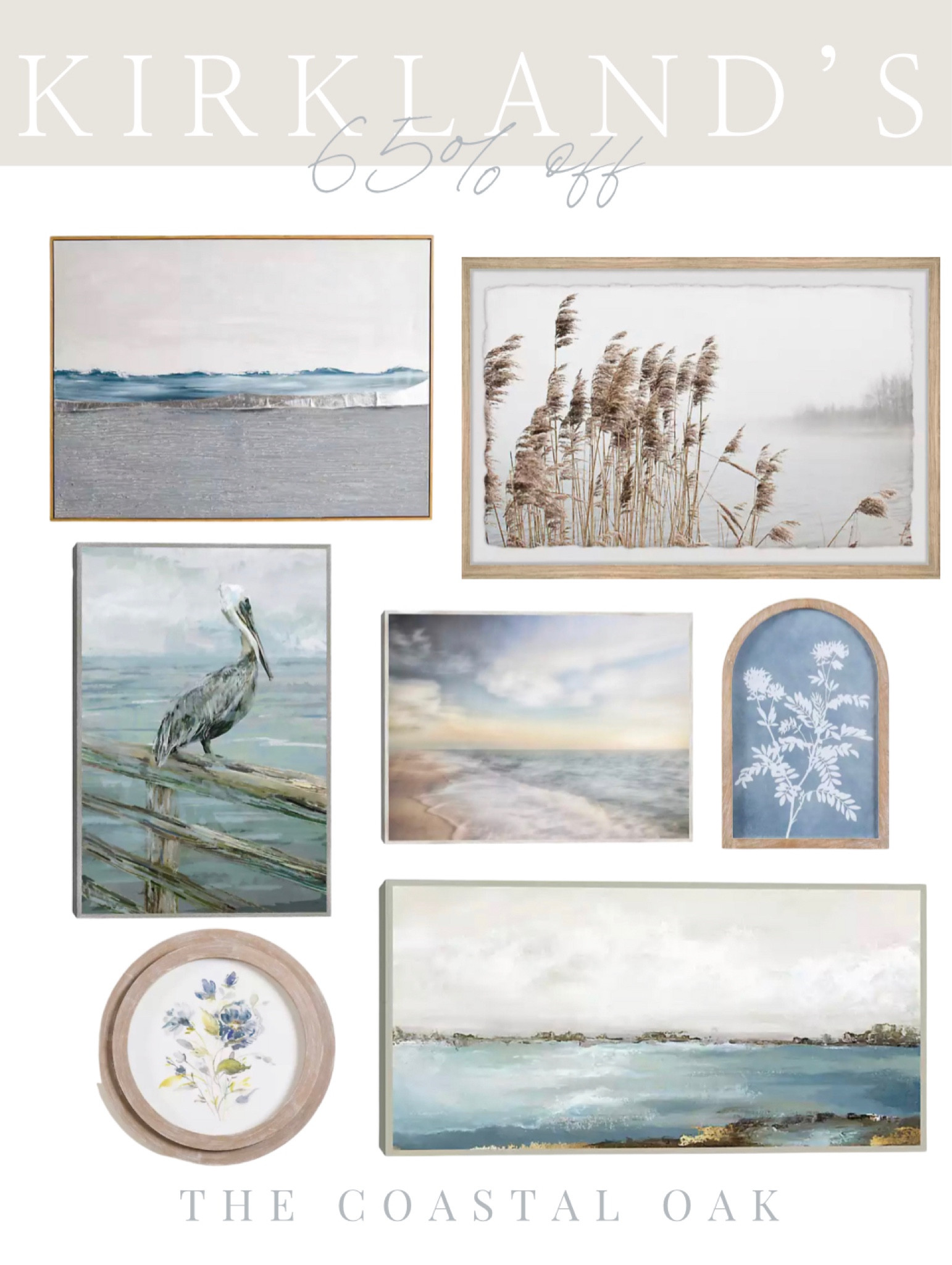 Kirkland’s 65% off wall art 
Beautiful coastal pieces for your home on sale now! 

#LTKhome #LTKCyberWeek #LTKsalealert