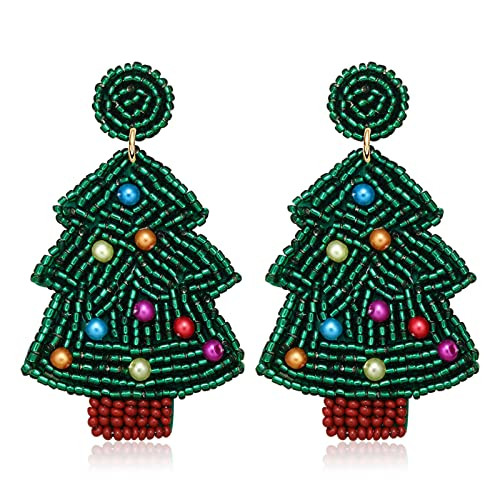 Christmas Beaded Earrings for Women Handmade Christmas Tree Drop Earrings Hypoallergenic Statement Christmas Holiday Festive Jewelry Gifts | Amazon (US)