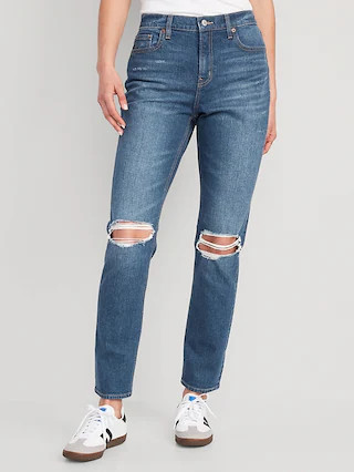 Mid-Rise Boyfriend Straight Ripped Jeans for Women | Old Navy (US)