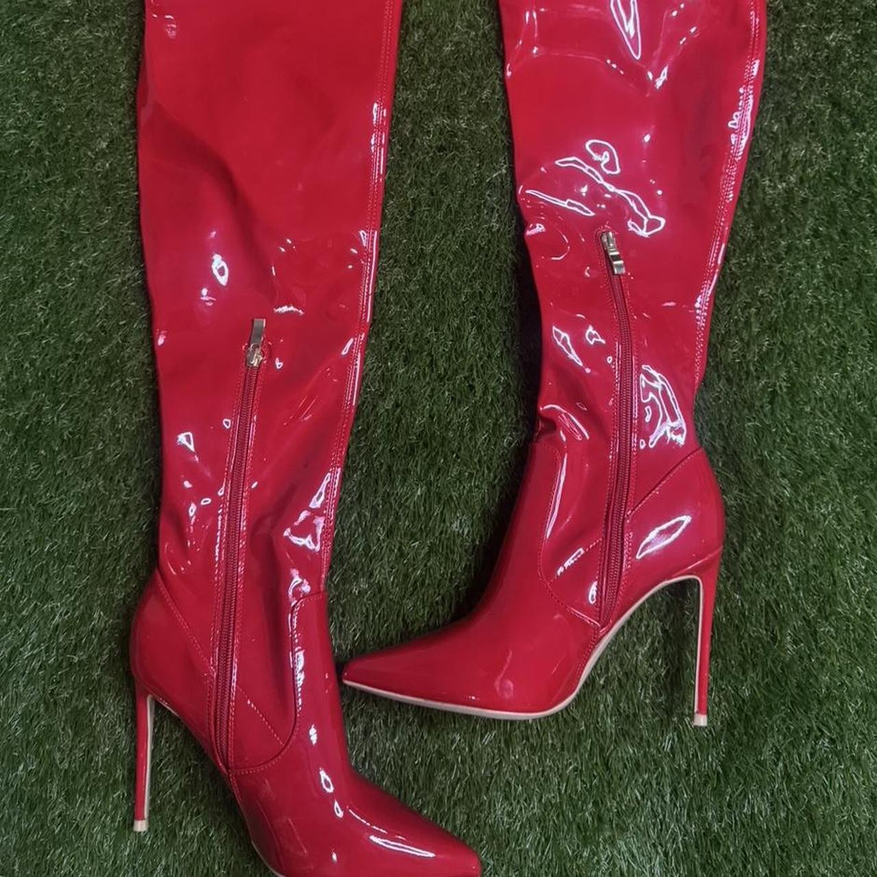 Fashion Nova Women's Knee high Boots - Red - US 7 | Depop US