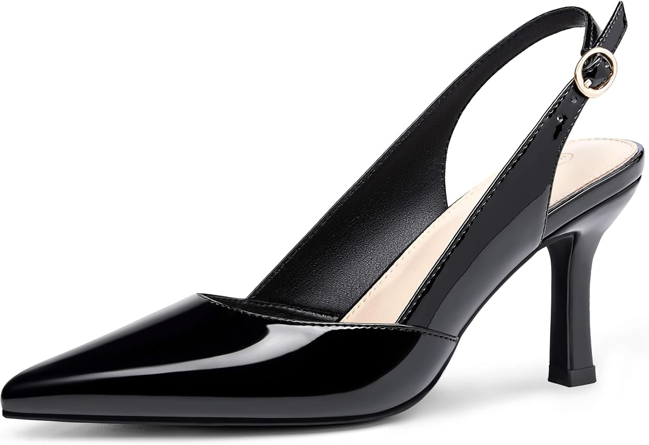 Rilista Women's Slingback Kitten Heels Closed Pointed Toe Wedding Party Dress Pumps Shoes | Amazon (US)