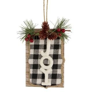 4.75" Black and White Buffalo Plaid Joy Pinecone Christmas Sign Ornament | Michaels | Michaels Stores