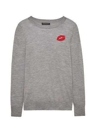 Banana Republic Womens Machine-Washable Merino Intarsia Crew Heather Gray Size XL | Banana Republic US