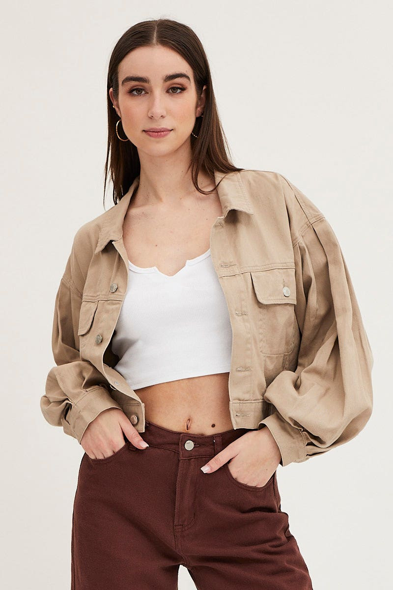 Women’s Beige Long Sleeve Cropped Denim Jacket | Ally Fashion | Ally Fashion (US, Australia & New Zealand)
