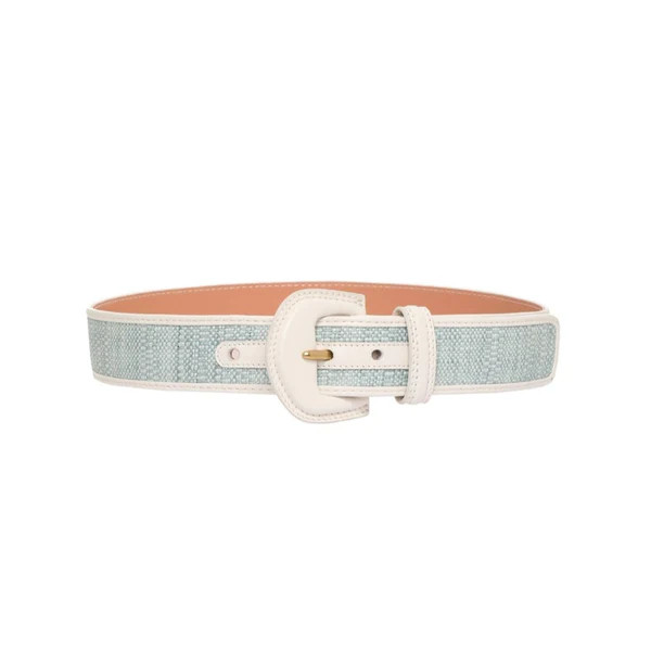 Leather & Raffia Woven Belt, Seafoam | The Avenue