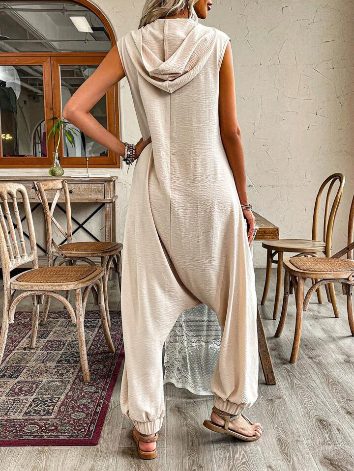 SHEIN LUNE Women's Half-Bottoned Sleeveless Loose Casual Jumpsuit | SHEIN