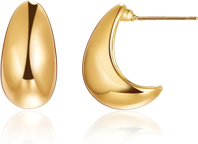 Chunky Gold Long Waterdrop Earrings for Women Polished Brushed Droplet Satement Earrings 18K Gold... | Amazon (US)