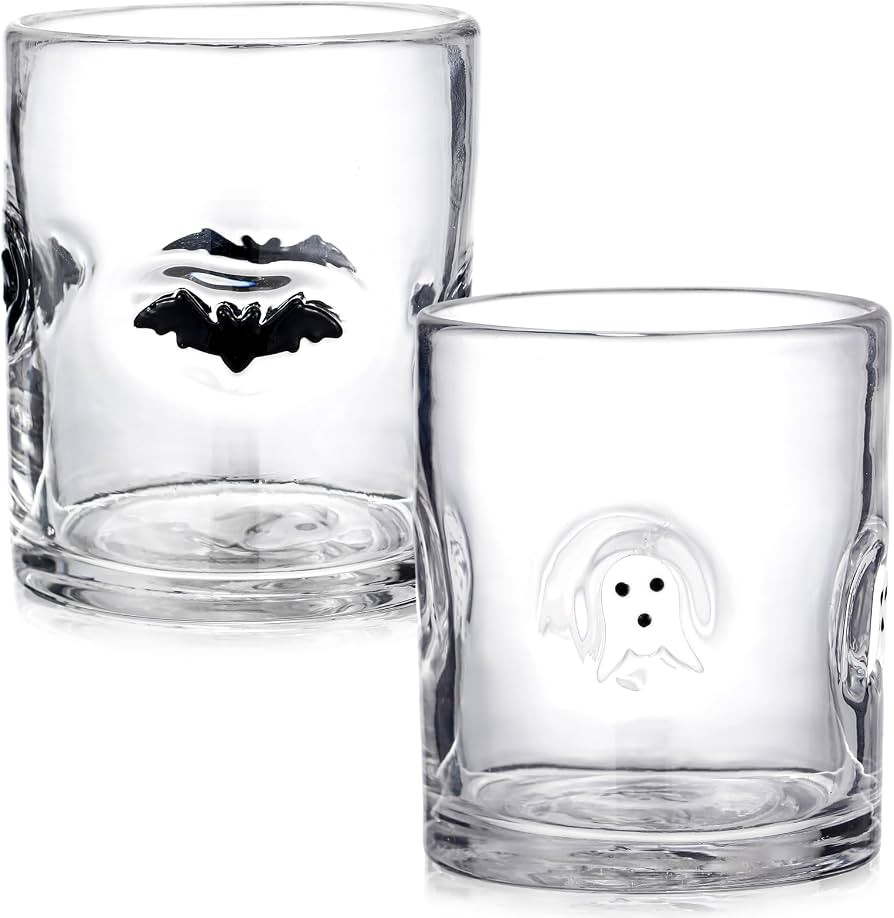 Reallnaive 2 Pcs Halloween Icon Juice Glasses 14 oz Bat and Ghost Glass Cups Double Old Fashioned... | Amazon (US)