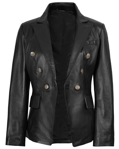 Decrum Black Leather Women Blazer - Woman Leather Blazer Jacket | [1302356] Kim Black Blazer, XXL | Amazon (US)