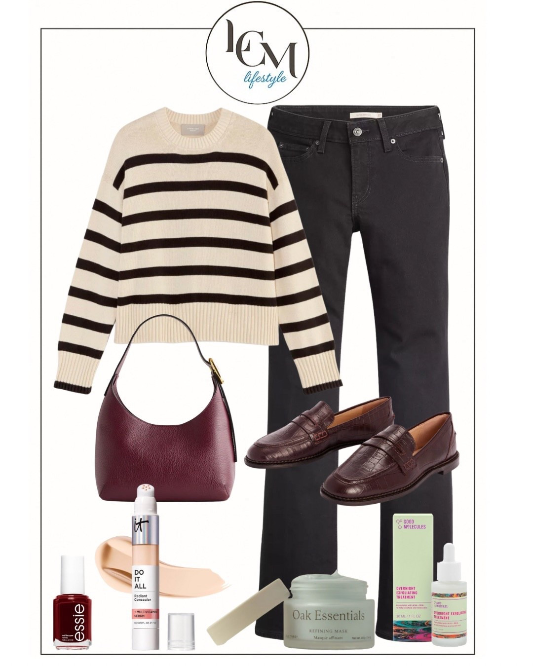 Good Monday morning, friends! Classic stripes, rich burgundy, and clean beauty picks for a polished fall mood. Great for work, travel or breakfast with a friend. Timeless, effortless, and ready for the week ahead. #LCMLifestyle

#LTKBeauty #LTKWorkwear #LTKFindsUnder100