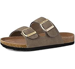 mysoft Womens Flat Sandals Cork Footbed Slides 2 Straps Adjustable Buckle Slip On Summer with +Co... | Amazon (US)