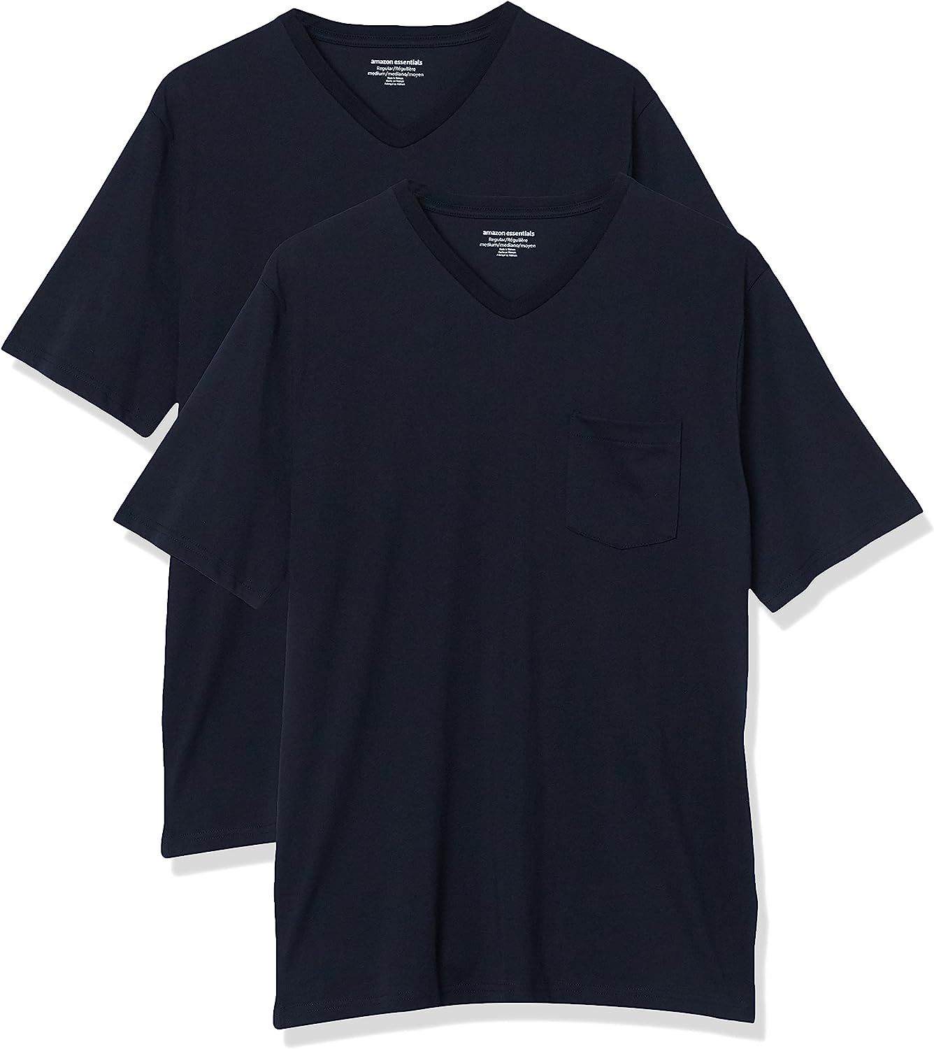 Amazon Essentials Men's Regular-Fit Short-Sleeve V-Neck Pocket T-Shirt, Pack of 2 | Amazon (US)