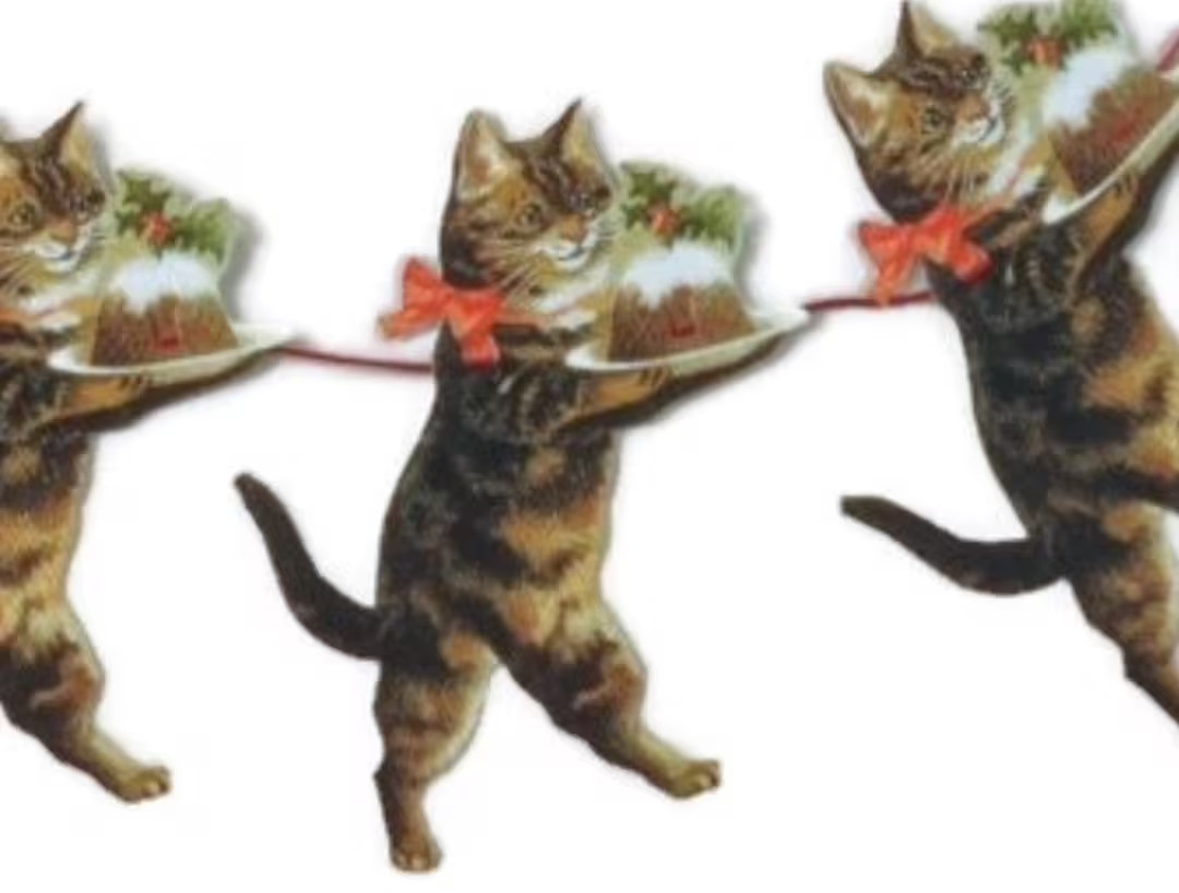 Christmas Cat With Christmas Pudding Vintage Style Wall Garland, Traditional Victorian Style Embo... | Etsy (US)