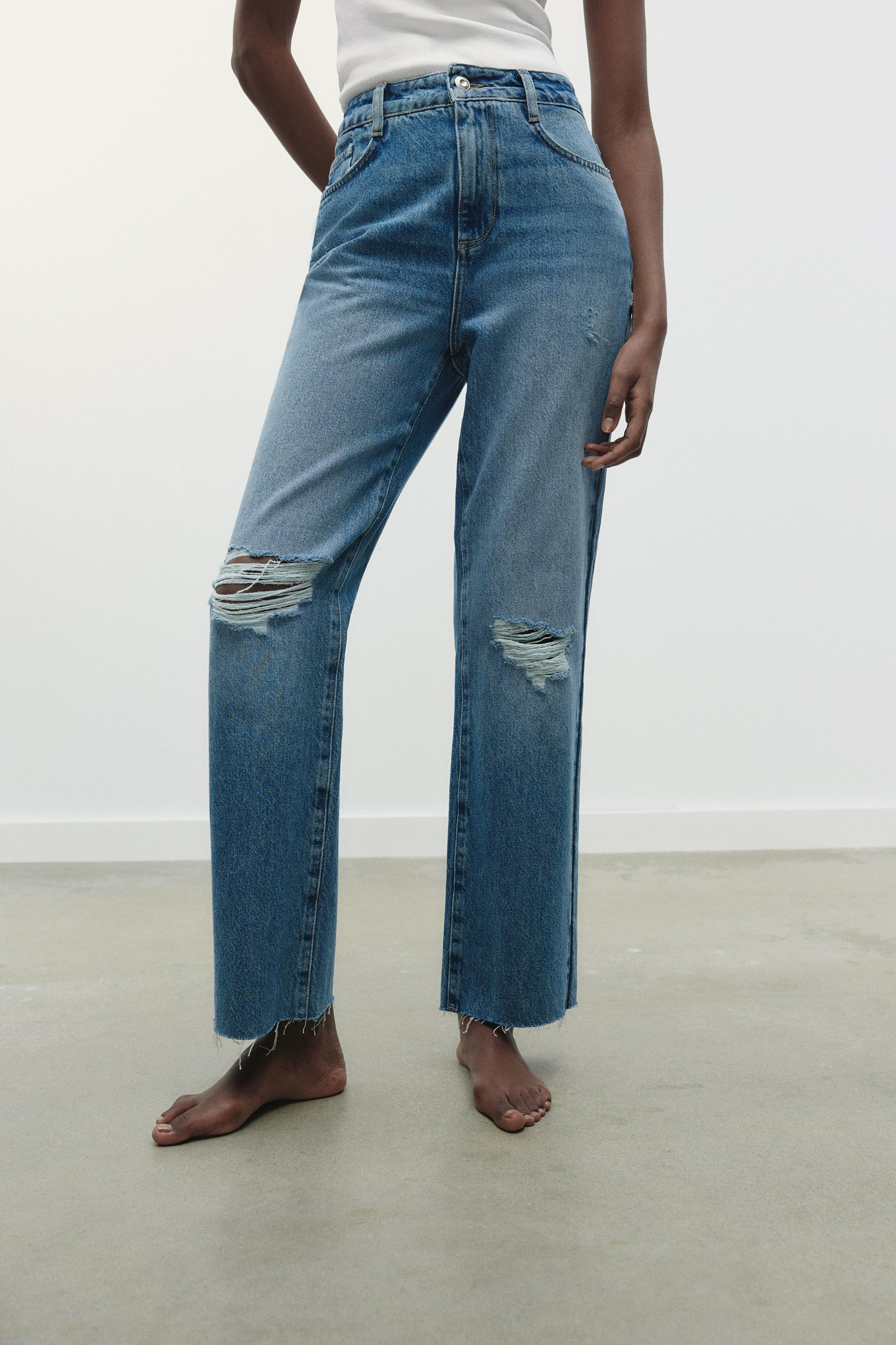 Z1975 HIGH WAIST STRAIGHT LEG RIPPED JEANS | Zara US