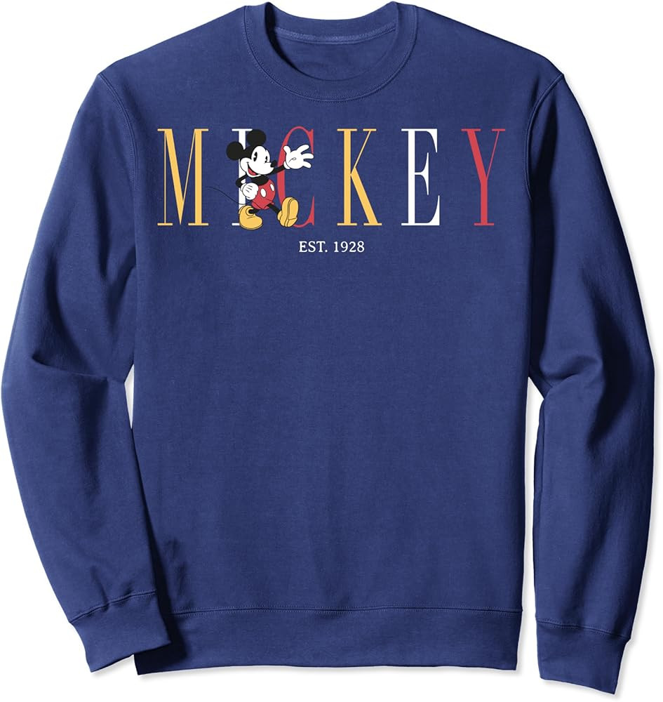 Disney Mickey And Friends Mickey Mouse Est. 1928 Simple Text Sweatshirt,Long Sleeve | Amazon (US)