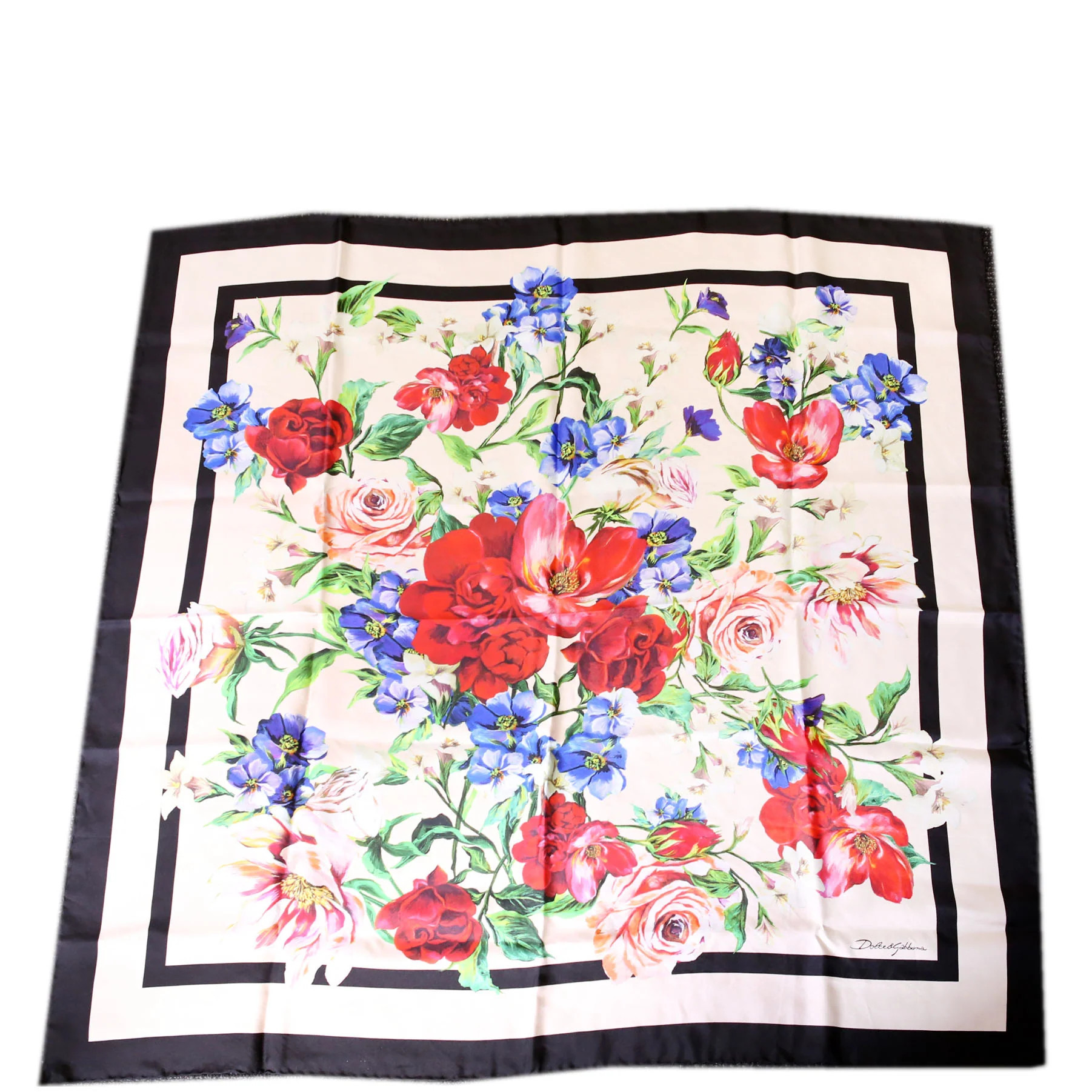Floral Foulard Silk 90CM Scarf Black/Multicolor | Keeks Designer Handbags