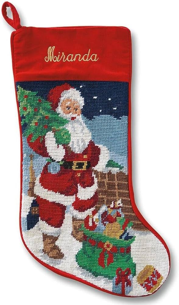 Lillian Vernon Personalized Heirloom Christmas Stocking Needlepoint Santa, 100% Wool, 9.5" W x 17... | Amazon (US)