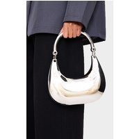 Silver Hard Smooth Curved Shoulder Bag, Grey | PrettyLittleThing UK