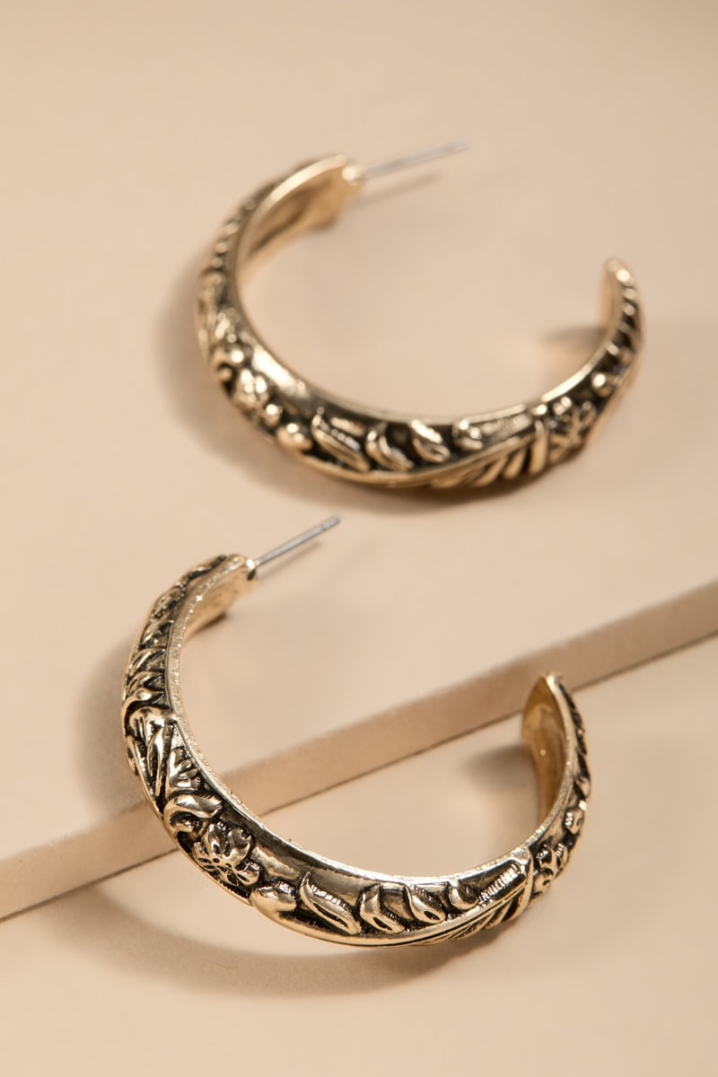 Amber Embossed Gold Hoop Earrings | Francesca's