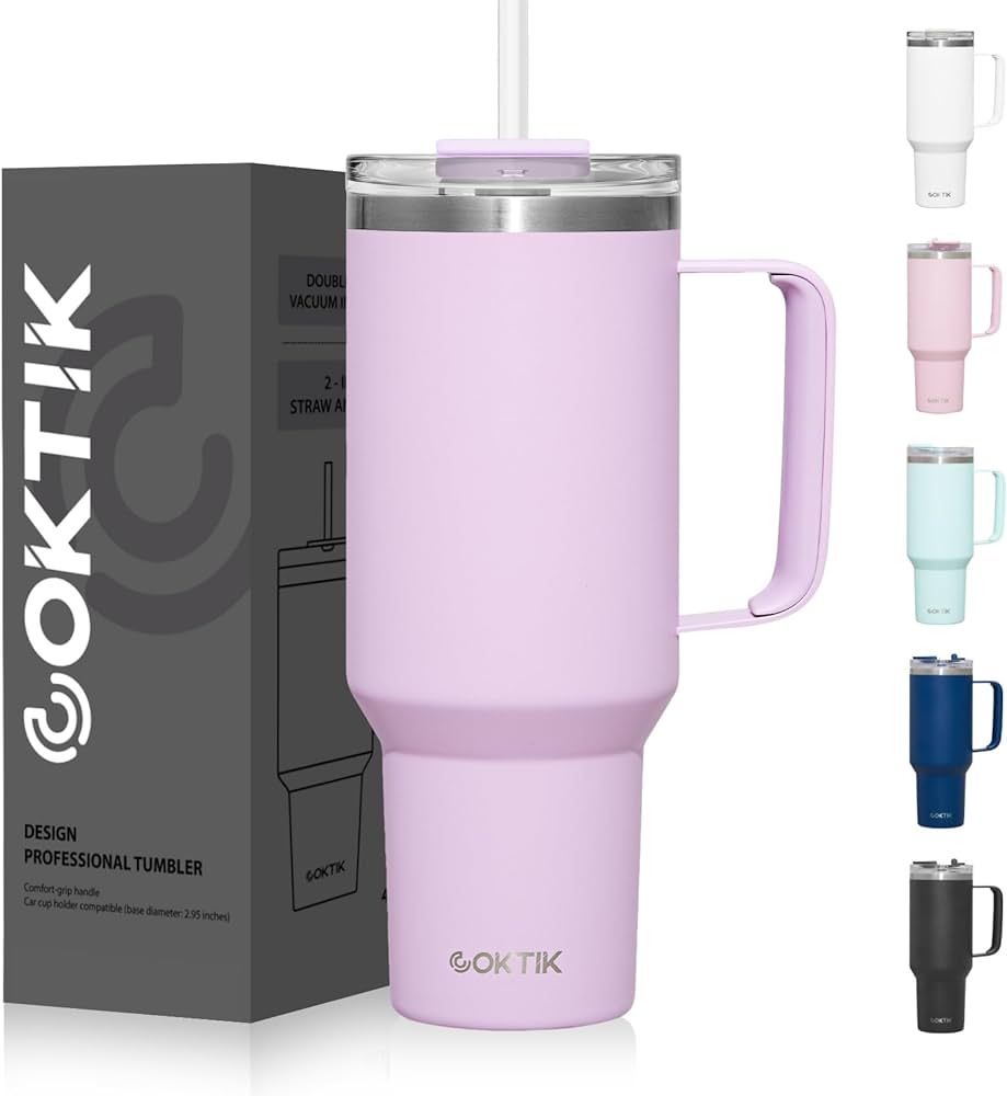COKTIK 40 oz Tumbler With Handle and Straw Lid, 2-in-1 Lid (Straw/Flip), Vacuum Insulated Travel ... | Amazon (US)