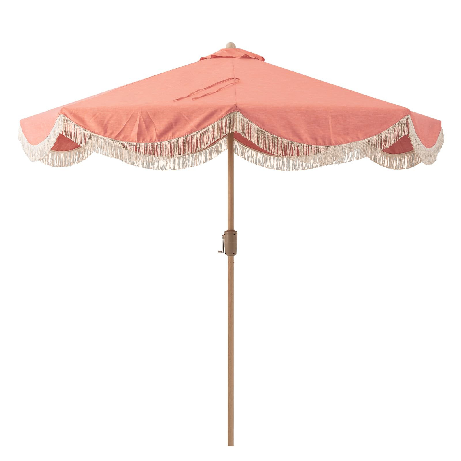 Tempera 9ft Auto Tilt Melon Red Scalloped Patio Umbrellas with Fringe, Outdoor Table Umbrellas wi... | Amazon (US)