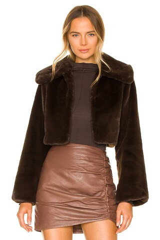 Camila Coelho Cleobella Cropped Faux Fur Jacket in Chocolate Brown from Revolve.com | Revolve Clothing (Global)