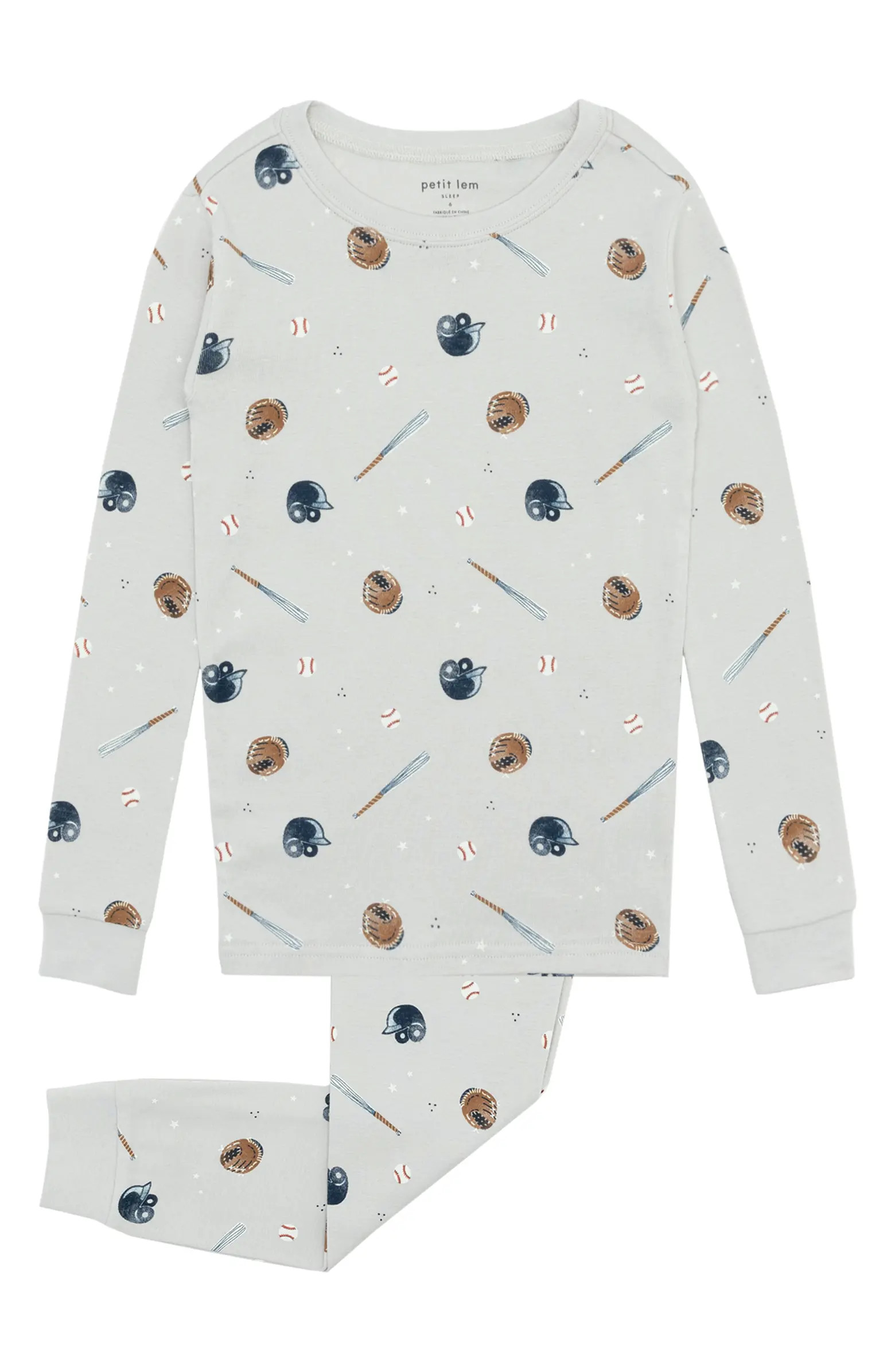 Kids' Glow in the Dark Baseball Print Fitted Organic Cotton Two-Piece Pajamas | Nordstrom