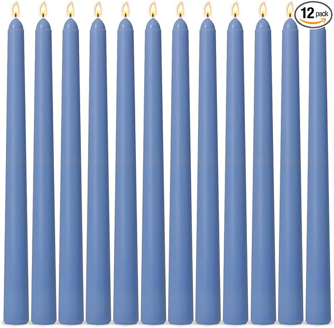 12-Pack Dusty-Blue Taper Candles, 10 Inch Unscented Dripless Candlesticks, Long-Lasting Burn Time... | Amazon (US)