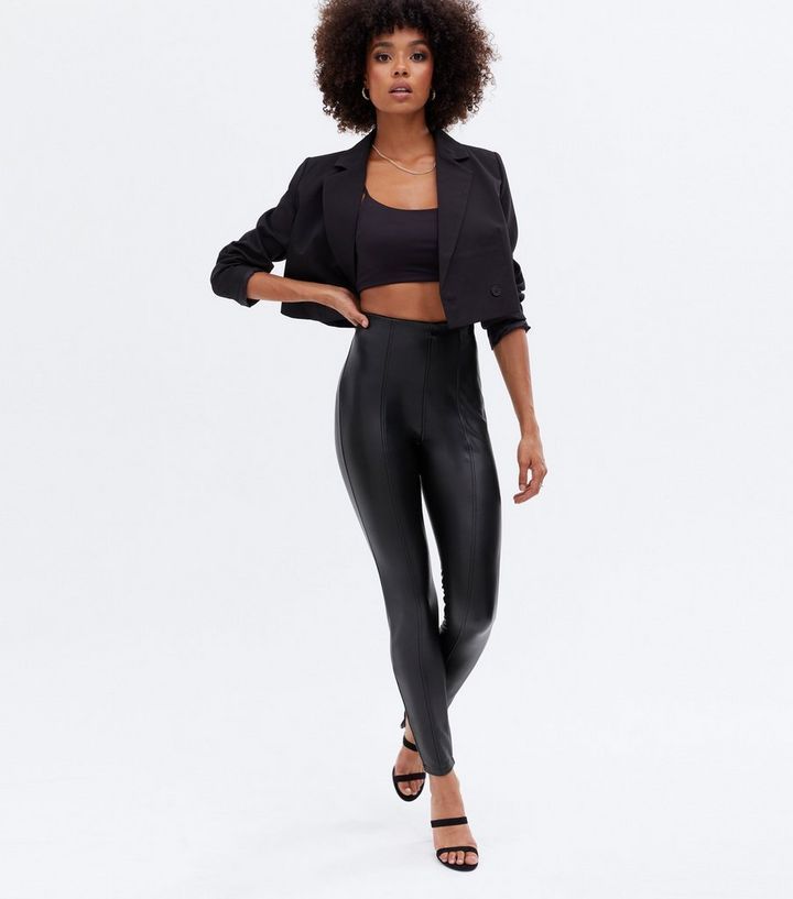 Black Leather-Look High Waist Zip Leggings
						
						Add to Saved Items
						Remove from Save... | New Look (UK)