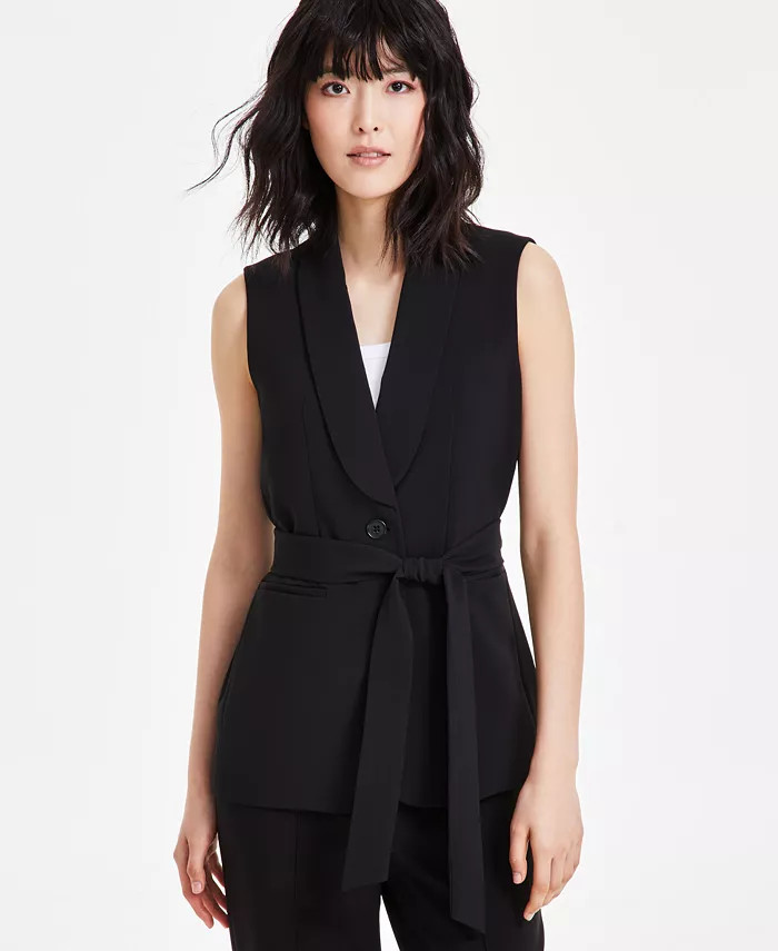 Anne Klein Women's Shawl-Collar Belted Vest - Macy's | Macy's