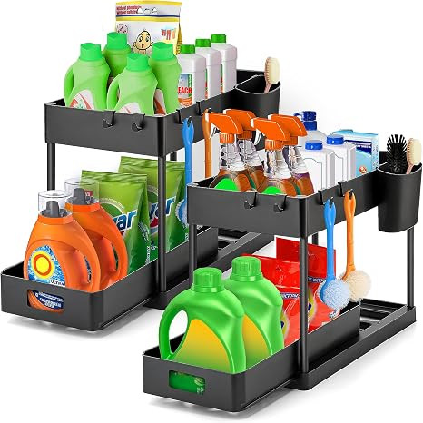 Ravinte 2 Pack Pull Out Under Sink Organizer 2 Tier Multi Purpose Sink Organizers S... | Amazon (US)