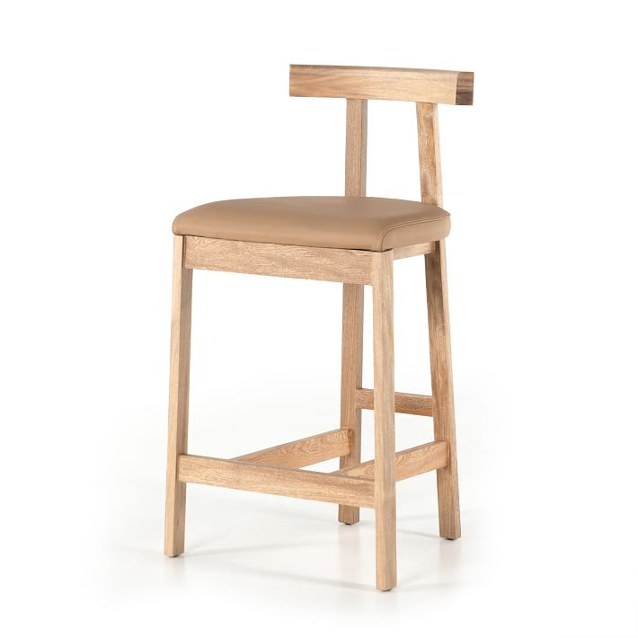 Wraparound Wood & Leather Stool | West Elm (US)