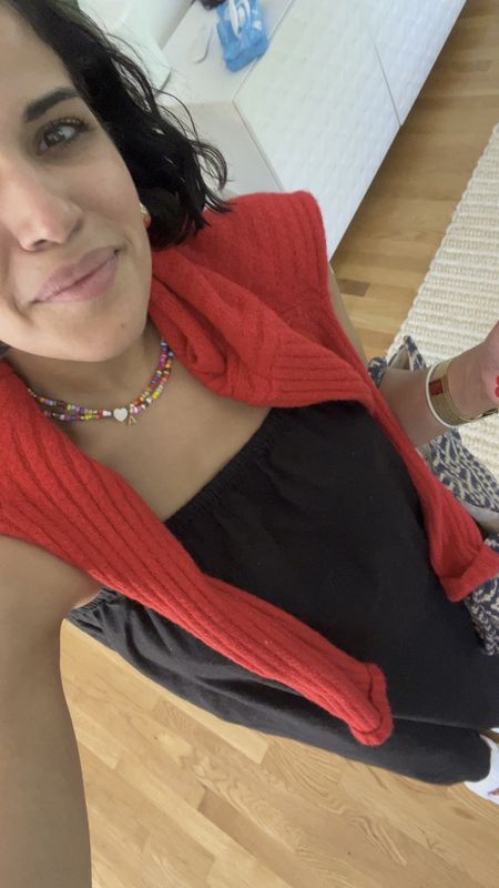 The style of this little dress is perfect for a lot of heat, nothing sticks and so airy. I wore a little red for the pop of color and the slides are the most comfiest I own.