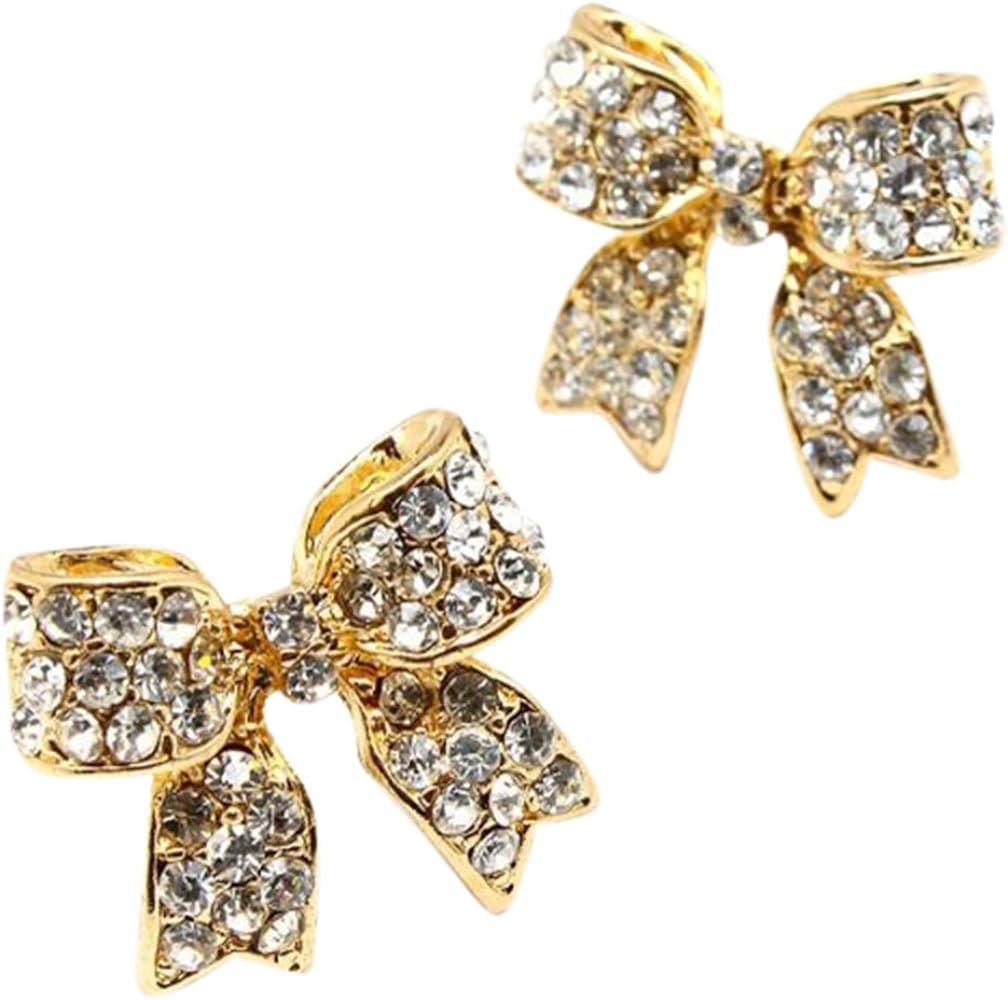 Adorable 3/4" Christmas Holiday Ribbon Bow Crystal Stud Earrings Fashion Jewelry Gift, Christmas Sto | Amazon (US)