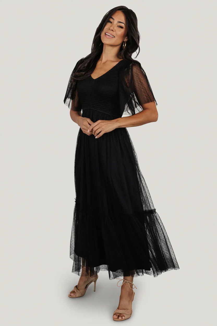 Martha Smocked Tulle Dress | Black | Baltic Born