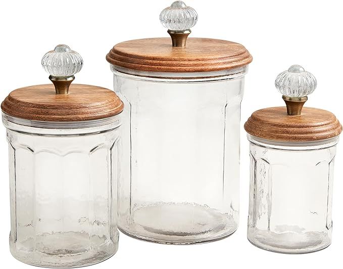 Mud Pie Glass Knob Canister Set, small 7" x 4 1/2" dia, CLEAR | Amazon (US)