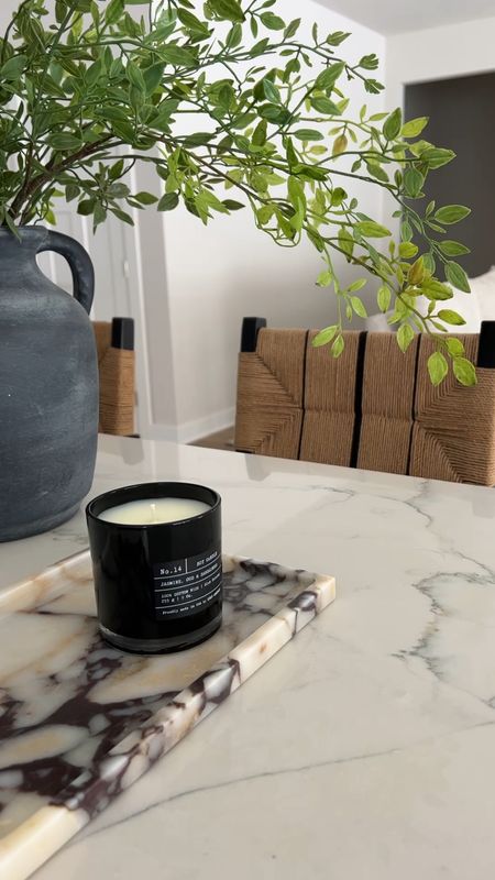 Amazon home decor finds - marble tray - artificial faux greenery stems - candle 