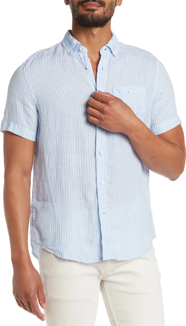 Report Collection Stripe Linen Short Sleeve Button-Down Shirt | Nordstromrack | Nordstrom Rack